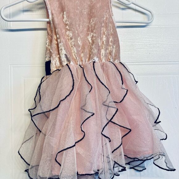 Betsey Johnson Size 2T Girls Party Dress Pink Black Glittery Velvet TULLE - Picture 2 of 6
